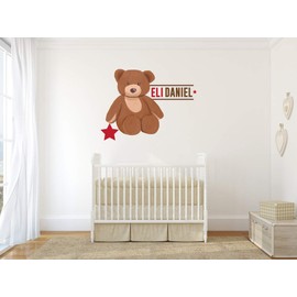 Custom Name Teddy Bear Wall Decal - Baby boy / Girls Wall Decal for Nursery Bedroom playroom Decoration (Wide 20"x16" Height)