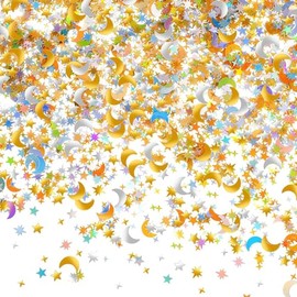 Star Moon Table Confetti, Iridescent Metallic Glitter Foil Confetti Sequin Star Moon Scatter for Party Wedding Festival Decorations DIY, 60g/ 2.1oz (Silver)