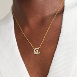 Fydesta 14K Gold Plated | 14K Platinum Plated Necklace for Women Pendant Necklace with Sparkling Cubic Zirconia Fashion Jewelry (Moon Rabbit necklace gold)