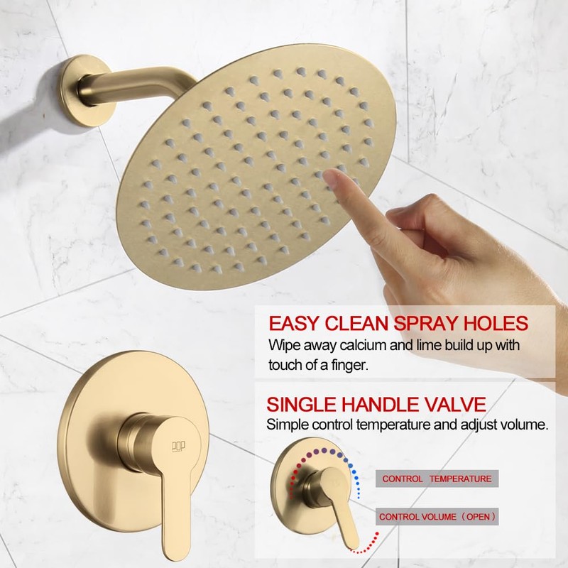 POP SANITARYWARE Shower Faucet Set Brushed Gold Bathroom Rainfall Shower