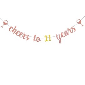 WEIANDBO Cheers to 21 Years Rose Gold Glitter Banner,Pre-Strung,21st Birthday/Wedding Anniversary Party Decorations Bunting Sign Backdrops,Cheers to 21 Years