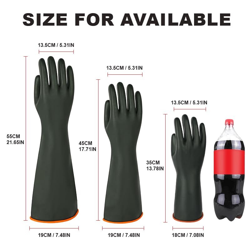 Heavy Latex Chemical Resistant Gloves - Reusable Long Rubber Dishwashing