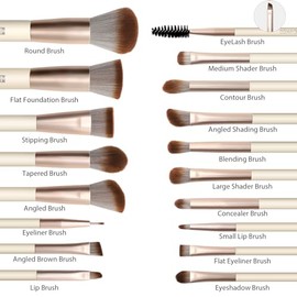 HEYMKGO Juego de brochas de maquillaje, 18 brochas de maquillaje profesionales con 2 soplos de polvo y bolsa de viaje, kit de brochas faciales para me