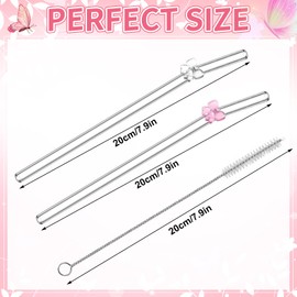 LOYIM 6 Pcs Reusable Glass Straws with 1 Cleaning Brushes Pink Bow Glass Straws Shatter Resistant Straw Coquette Party Decor Bow Party Pretty Bachelorette Decor Bridal Engagement Drinkware(Pink,Clear)