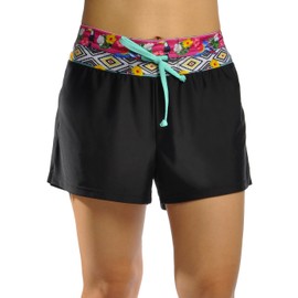 OUO Women's Swim Shorts Swimming Swimwear Printed Waist Boy Style Short Brief Bottoms for Women, Floralred, M