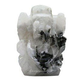 Rainbow Moonstone Ganesha Idol - Crystal Ganesha Idol for Car Dashboard - Spiritual Home, Office and Room Table Decor Ganesha Statues Made of Crystals and Healing Stones
