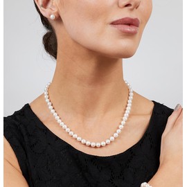 Treasure Bay Freshwater Pearl Necklace for Men and Women | Womens Mens 7-8mm White Pearl Necklace 45cm Plus 5cm Chain Extender