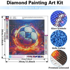 Mafenr Art Diamond Painting Adult Set, Football Diamond Painting Pictures, Mosaic Making for Gifts and Family Décor 30 x 30 cm