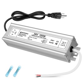 24V 100W LED Power Supply, IP67 Waterproof LED Driver, AC 110V to DC 24 Volt 4.2A Low Voltage Transformer Converter for Outdoor LED Strip & Landscape Lighting, 3-Prong Plug with 3.3FT Cable
