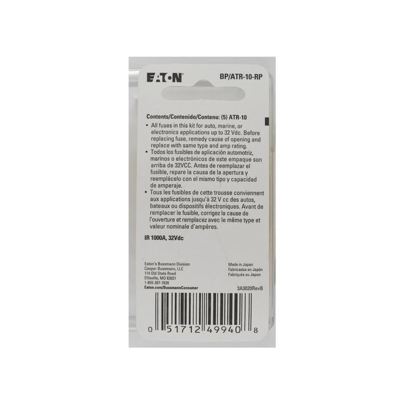 Bussmann BP/ATR-10-RP ATR Micro II Automotive Blade Fuse (2 Leg