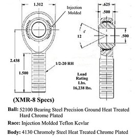 QSC 1/2 X 1/2-20 Chromoly 4-Link Rod End Kit with 1/2-3/8 High Misalignment Spacers, Rod End, Heim Joint