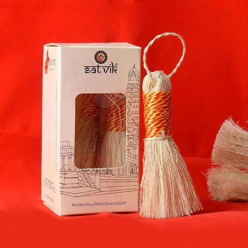 SATVIK 5-Inch Size Eco-Friendly Handcrafted Banana Broom/Jhadu for Puja |