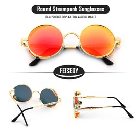 FEISEDY Retro Steampunk Polarized Sunglasses Round Metal Frame Gothic Shades Design Men Women B2820