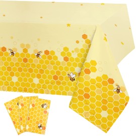 PHOGARY 3 Pack Bee Tablecloth Bumblebee Plastic Tablecloths, Disposable Tablecloth, Honey Bees Bumble Bee Gender Reveal Table Cover for Birthday Baby Shower Garden Party Supplies Table Decoration