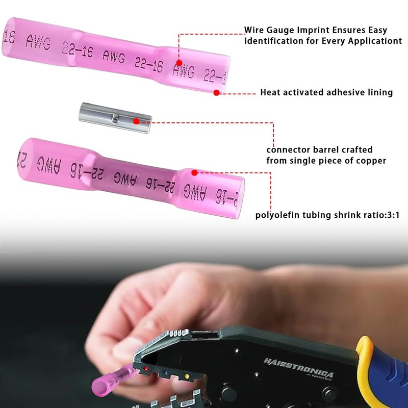 60PCS Heat Shrink Butt Connectors Kit Red Solderless Electrical Cable