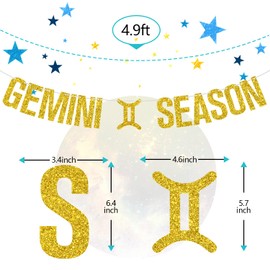 Gemini Season Banner, Gemini Birthday Party Decor - 12 Constellation Theme Birthday Party Decoration Supplies,Gold Glitter