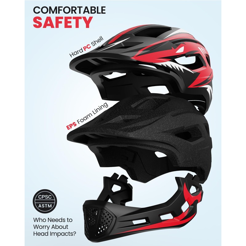 OutdoorMaster Kids Full Face Helmet - Adjustable Toddler Bike Helmet