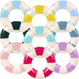 Lenwen 9 Pcs Classic Striped Pool Inner Tubes Pool Tubes with Fun Prints Pool Float Tube Inflatable Tube Float Bachelorette Pool Floaties for Swimming Pool Summer Beach Party Decor Supplies (22.8 in)