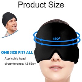 Migraine Relief Cap, Single-Sided 360° Gel Surround Ice Pack Mask for Migraine, Sinus, Stress, Frontal Headaches, Cold Hot Therapy Migraine, Reusable Washable Pack Used for Sinusitis (Black)