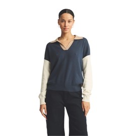 NAADAM Women Cafe Cotton Cashmere Colorblock Polo, Indigo,X-Small