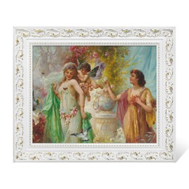 FOLKOR DIY Wood Frame for 20x24 Stretched Canvas Paintings, Retro White Ornate Picture Frame for Vintage Wall Art Prints, No Backboard & Cover, Open Back Canvas Frame for Living Room Decoration