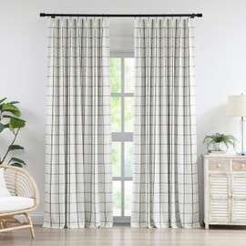 Vision Home Black Plaid Linen Pinch Pleated Full Blackout Curtains Checkered Thermal Insulated Window Panels 95 inch for Bedroom Living Room Darkening Rustic Pinch Pleat Drapes with Hooks 40"Wx95"Lx2