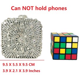 Boutique De FGG Women Metal Box Crystal Clutch Purse Evening Bag Wedding Bridal Rhinestone Handbags Party Clutch Bag,Mini, Gold, Mini Square