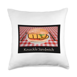 Bare Knuckle Cut the Mustard on a Bun by Funnycomb Knuckle Sandwich Eat My Fist not a Wrist a Hand Out to Lunch Throw Pillow, 18x18, Multicolor
