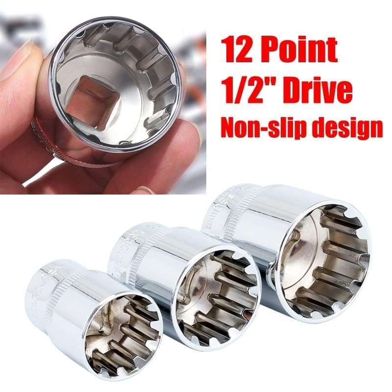 Spline Socket Set 1/2" Drive Universal Metric 8-32mm 12-point Cr-V