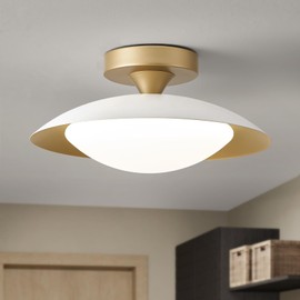 YURNYQ Dimmable White and Gold Flush Mount Ceiling Light Modern Semi LED Ceiling Light 5CCT 2700 K-6000 K Light Fxiture Mid Century Ceiling Light for Hallway Bedroom Kitchen Laundry Room 11.8 in
