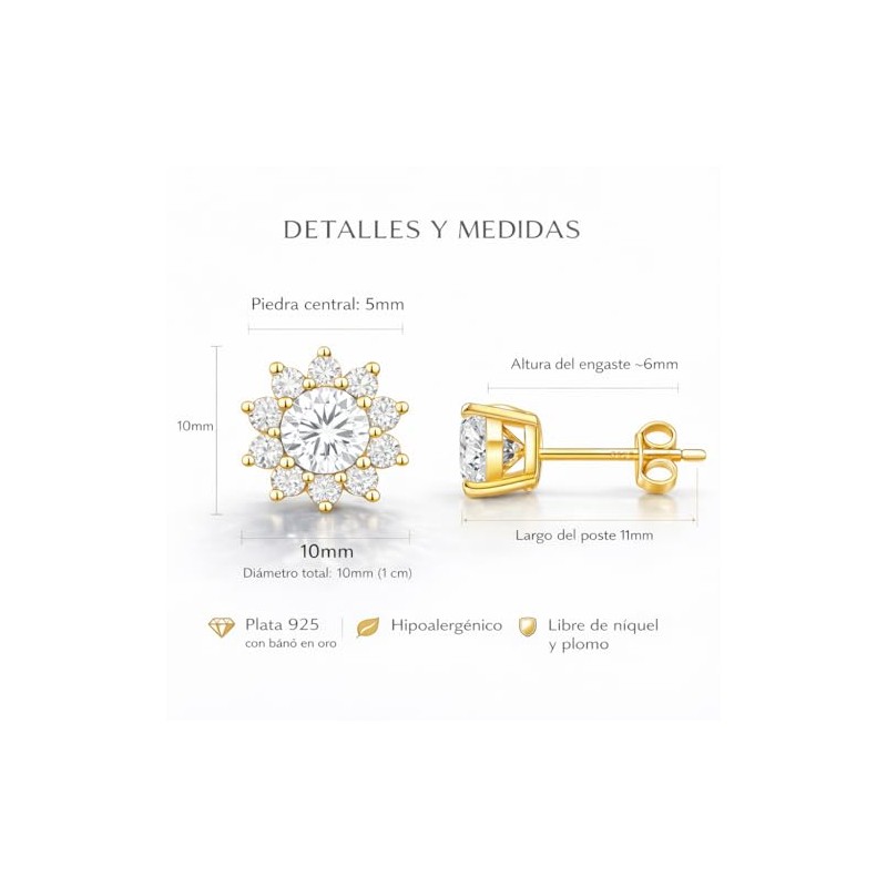 Aretes Flor de Moissanita para Mujer | Plata .925 Bañados