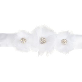 Darice David Tutera, White Satin Sash with Flower Embellishments Wedding Dress Belt