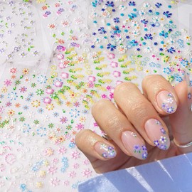 30 Sheets 3D Self-Adhesive Flower Nail Stickers - Black, White, Colorful Cherry Blossoms, Daisy Art for Gel Nails - Spring Design Supplies, DIY Charms Decoration for Women