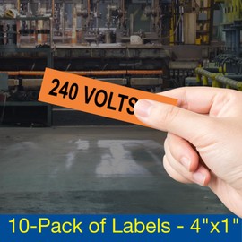 ComplianceSigns.com 120 Volts AC Safety Label Decal, 4 x 1 inch 10-Pack Self Adhesive Vinyl for Electrical Pipe Markers, American Made Safety Stickers