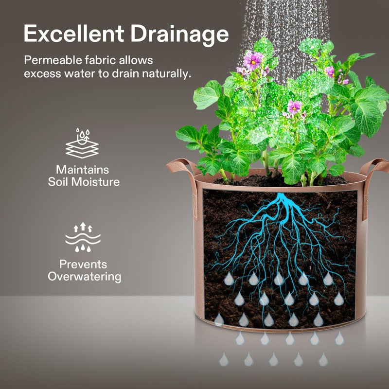 VIVOSUN 5-Pack 30 Gallons Grow Bags Heavy Duty Thickened Nonwoven