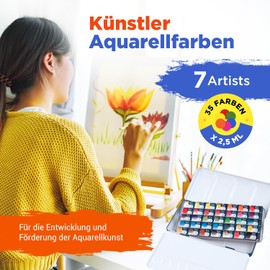 7 Artists Botanical Watercolour Paints Pink Gallery Set 35 x Bowls Vibrant Colours, High-Quality Artist Watercolour in Multi-Purpose Metal Box with Mixing Palette, Artist Watercolour Box