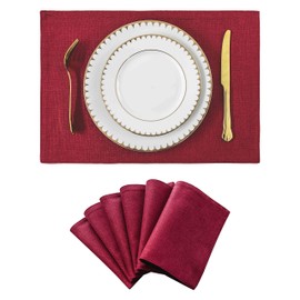 Home Brilliant Christmas Placemats Red Place Mats for Table Fabric Table Mats Set of 6 for Kitchen Dinning Restaurant, Christmas Decorations Rectangle Fine Cut, 33 x 48 cm, Burgundy