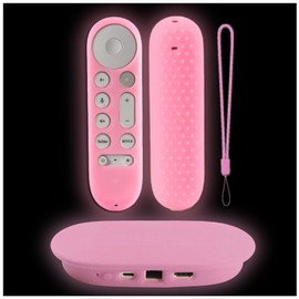 Gavyqier Protective Sleeve Set for Google TV Streamer 4K 2024 Chromecast Remote Case and Box Cover Glow in The Dark Glow Pink