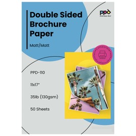 PPD Double Sided Photo Paper, Matte Brochure Paper 11 x 17 for Inkjet Printer, 130 gsm, 6.3 mil Thick for Magazine, Flyer, Presentation, Program, Instant Dry & Water Resistant (50 Sheets)