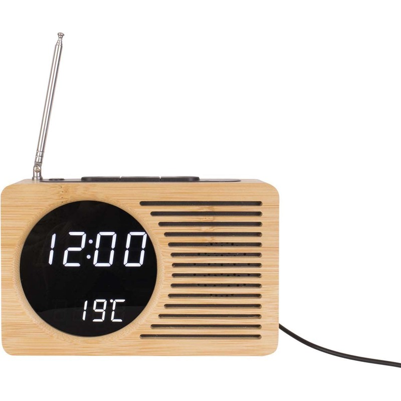 Karlsson Retro Bamboo Alarm Clock Radio, Wood, Green, 40 x