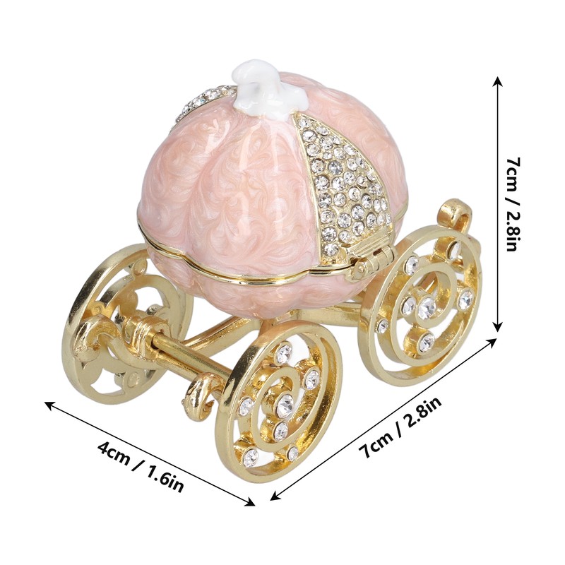 Jewelry Organizer White Golden Pumpkin Carriage Shape Rhinestone Storage Box