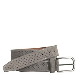 Johnston & Murphy® Perforated Suede Belt for Men – Leather Lining – Suede Keeper – Satin Nickel Buckle Grey 32 One Size