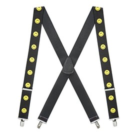Suspender Store Novelty Happy Face Design Suspenders - 1.5-Inch Wide Elastic - X-Back - Nickel Clip - 42" for 5'0" to 5'9" tall