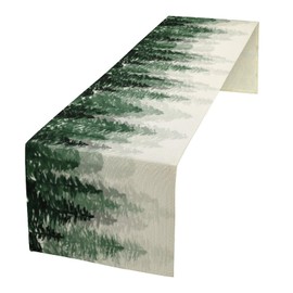 Green Forest Pine Trees Table Runner, Woodland Tabletop Scarf Home Kitchen Holiday Decor, Seasonal Farmhouse Rustic Dining Decorations Party Supply 13 X 70 Inch