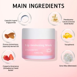 Strawberry Lip Scrub & Mask Set, Strawberry Lip Care Kit, Sugar Exfoliator for Dark Lips, Sleeping Lip Mask, Silicone Brush, 0.7 oz/2-piece