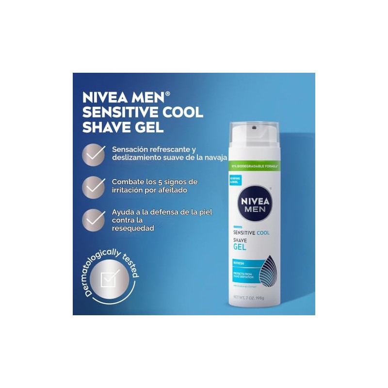 NIVEA MEN Sensitive Cooling Shaving Gel with Skin Guard, 7
