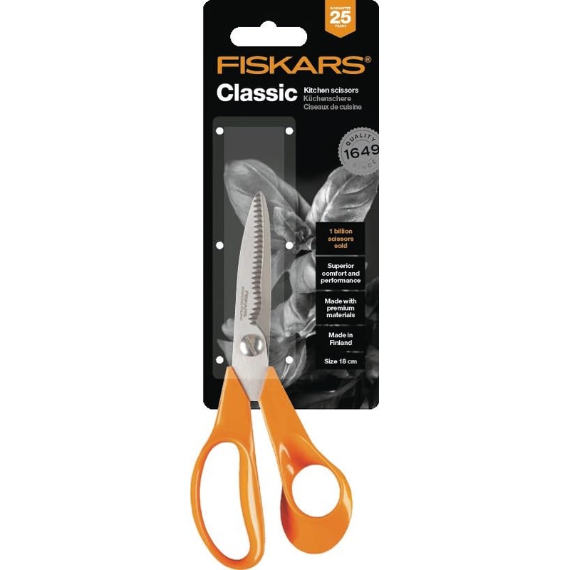 Fiskars Kitchen Scissors, Total Length: 18 cm, Steel/Synthetic Material, Classic,
