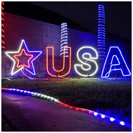 Russell Decor LED Patrioitc USA Letter and Star Lights Yard Sign Lights Independence Day 4th of July(72'' x 22'', Red White Blue)