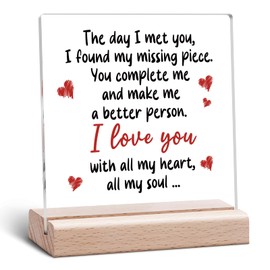 I Love You Acrylic Plaque for Him Her Clear Desk Decorative Sign Anniversary Romantic Gifts for Husband Wife His and Hers Gift Valentines Day Couple Acrylic Sign With Wooden Stand for Desk Table Shelf