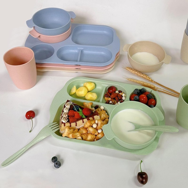 shopwithgreen Wheat Straw Dinnerware Cutlery Set, 20 PCS Kids Toddlers
